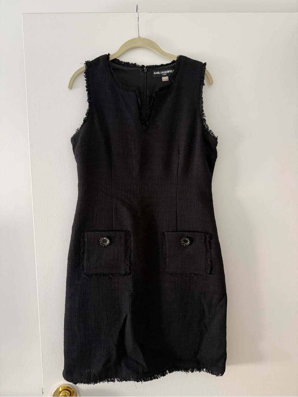 Karl Lagerfeld Black Tweed Sleeveless Pocket Shift Dress